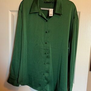 New York & Company Green Button-Down Shirt
